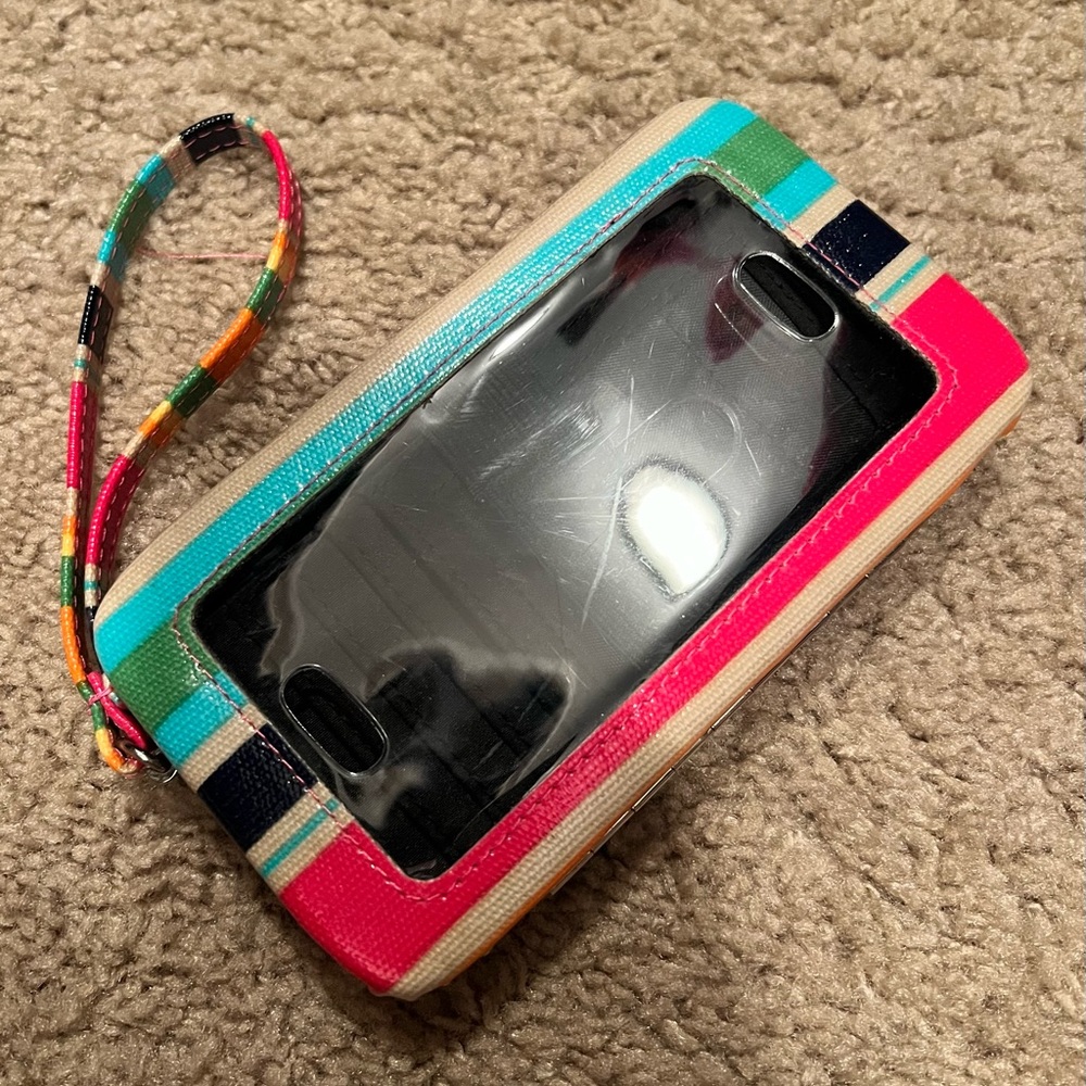 Phone and credit card holder with strap, hard case with closure